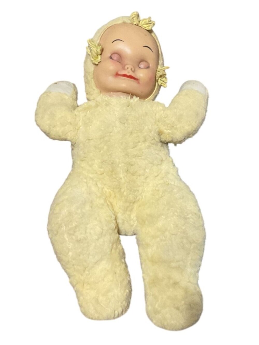 Vtg Knickerbocker Baby Sleepy Head Vintage Yellow Plush Doll Sleeping Eyes